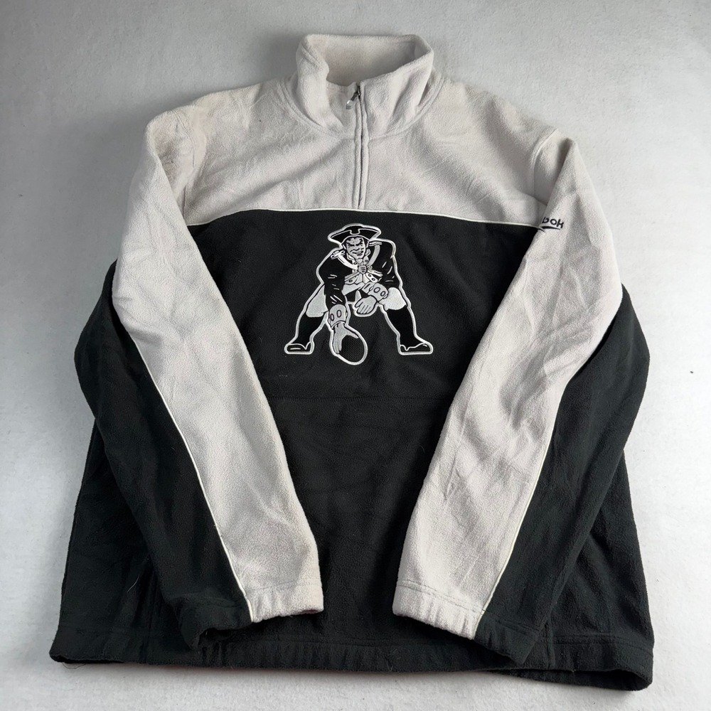 Reebok NFL New England Patriots Pat Patriot Quarter Zip Fleece White Black Large